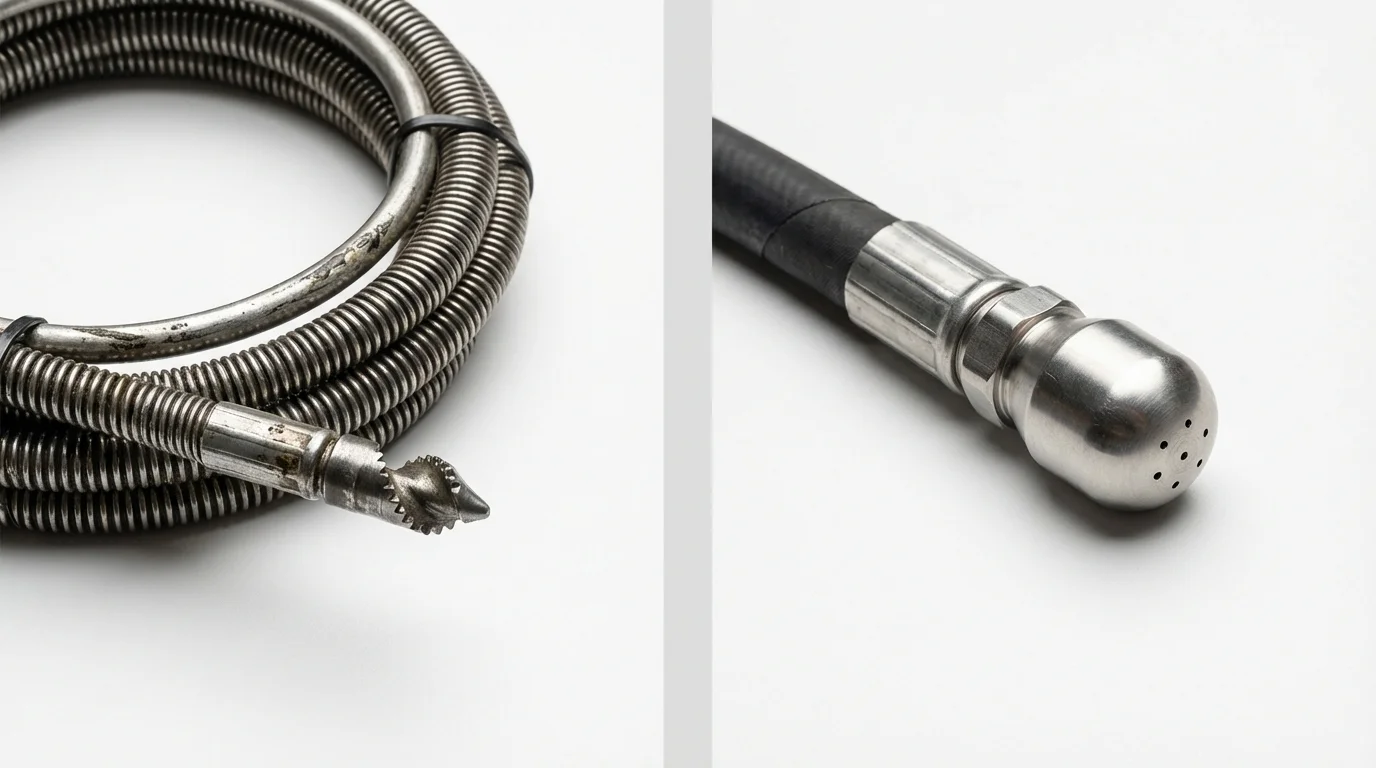 Drain snake cable and hydro jetting nozzle used for drain cleaning in Pine Plains, NY