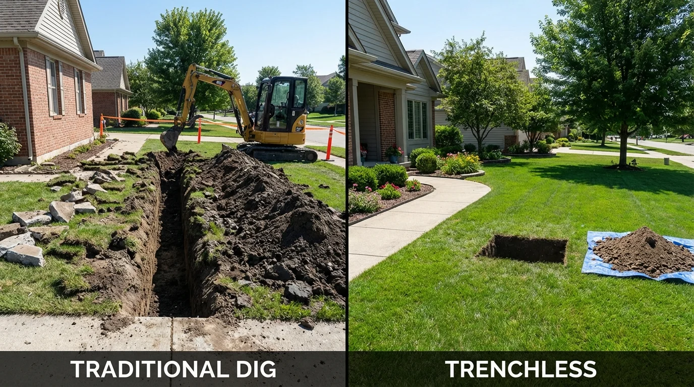 Trenchless sewer repair with minimal yard damage versus traditional excavation in Pine Plains, NY